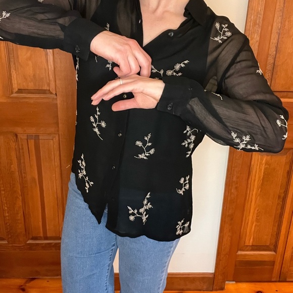 NY & Co Y2K Black Witchy Sheer Button Up Blouse Fairy Grunge Gothic Whimsigoth - Picture 3 of 9